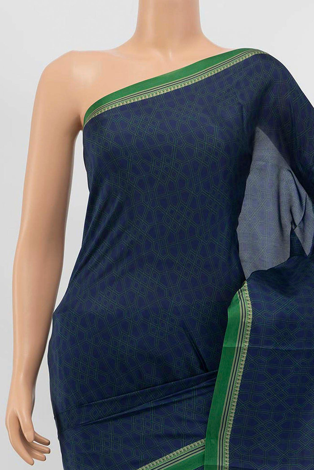 Border image of Navy Blue Blended Printed Silk Saree with Floral Print on the body and Thread Border