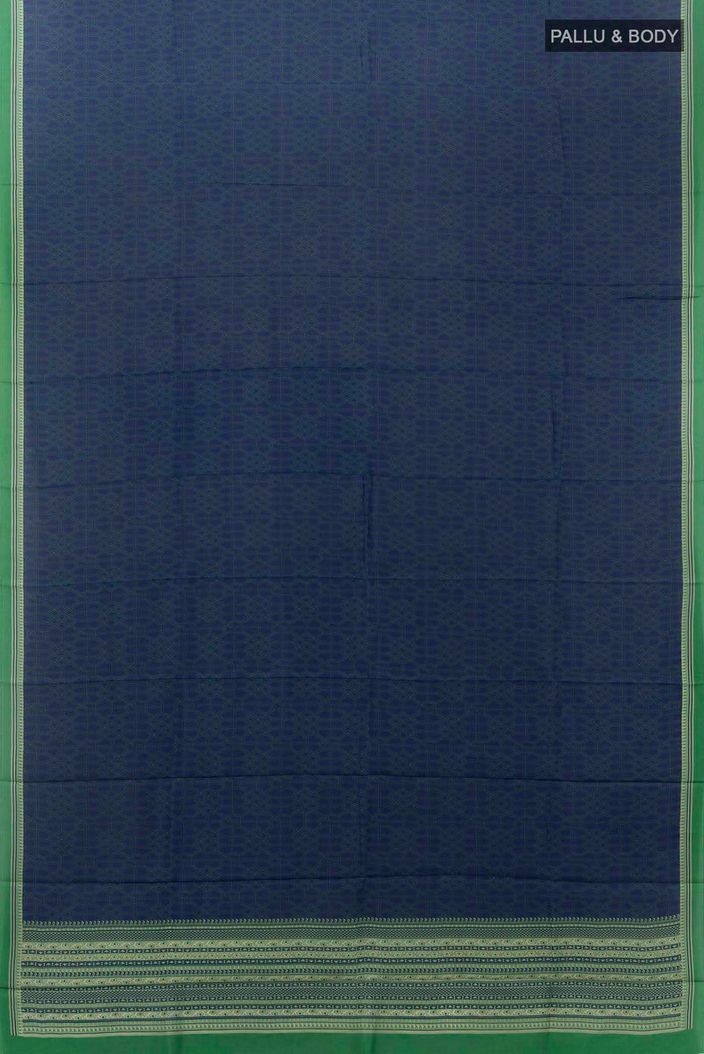 Flat view of Navy Blue Blended Printed Silk Saree with Floral Print on the body and Thread Border