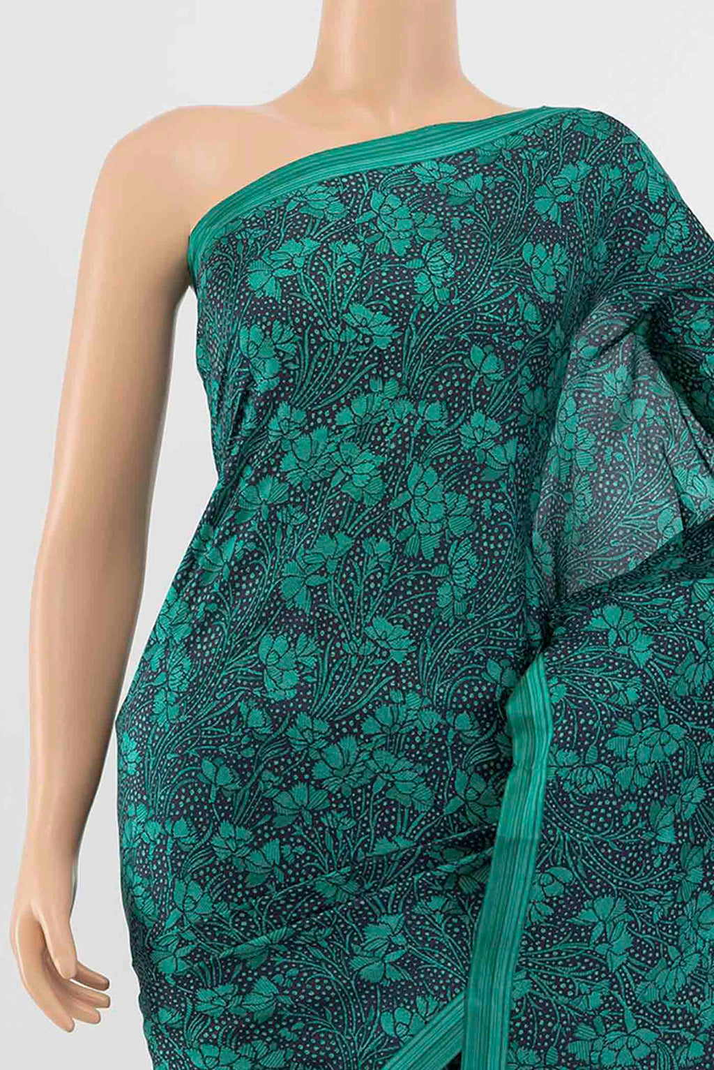 Border image of Navy Blue Blended Printed Silk Saree with Floral Print on the body and Thread Border