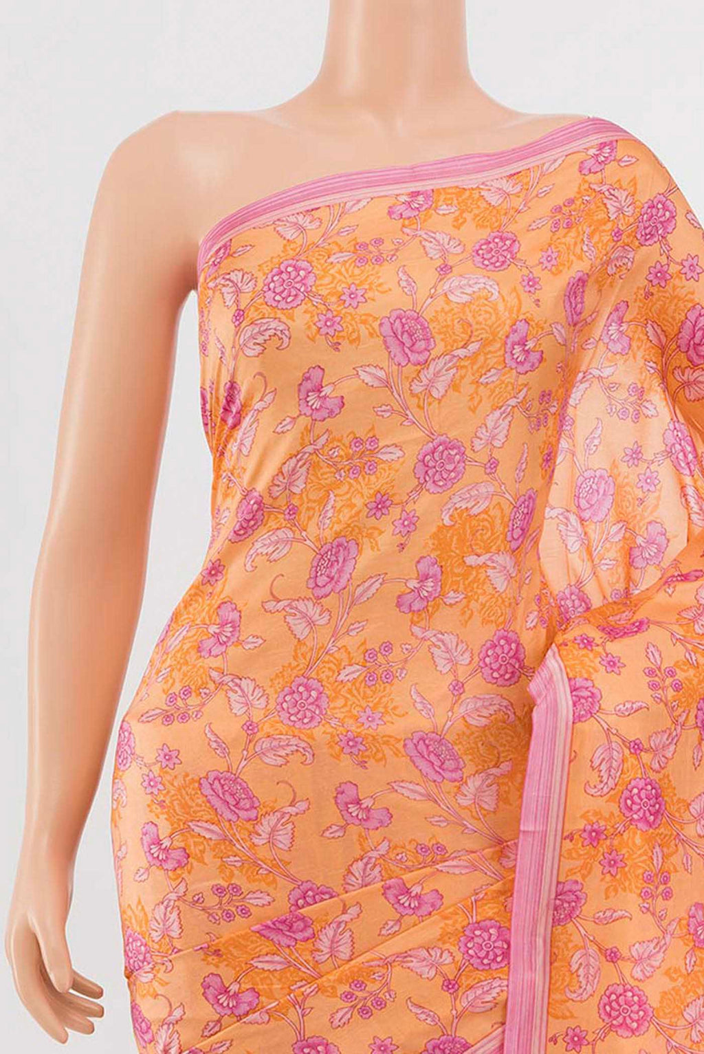 Border image of Orange Printed Silk Saree with Floral Print on the body and Silk Border