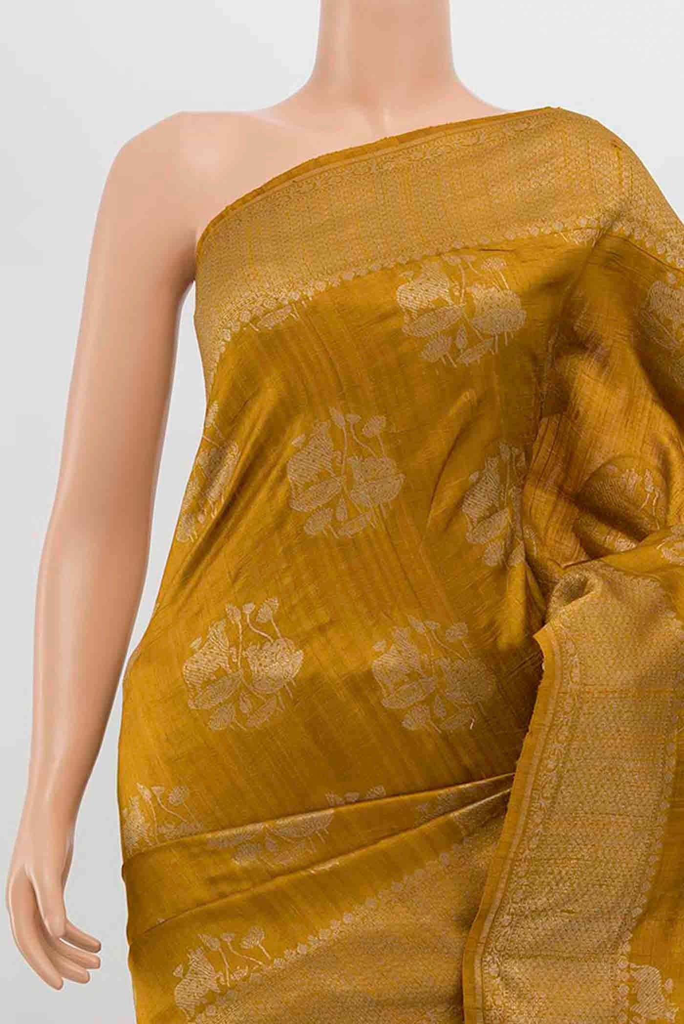Border image of Mustard Banarasi Raw Silk Saree with Zari Brocade on the body and Silk Border