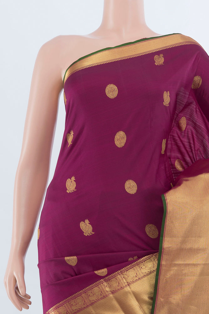 Border image of Purple Kanjivaram Silk Saree with Zari Butta on the body and Silk Border. 