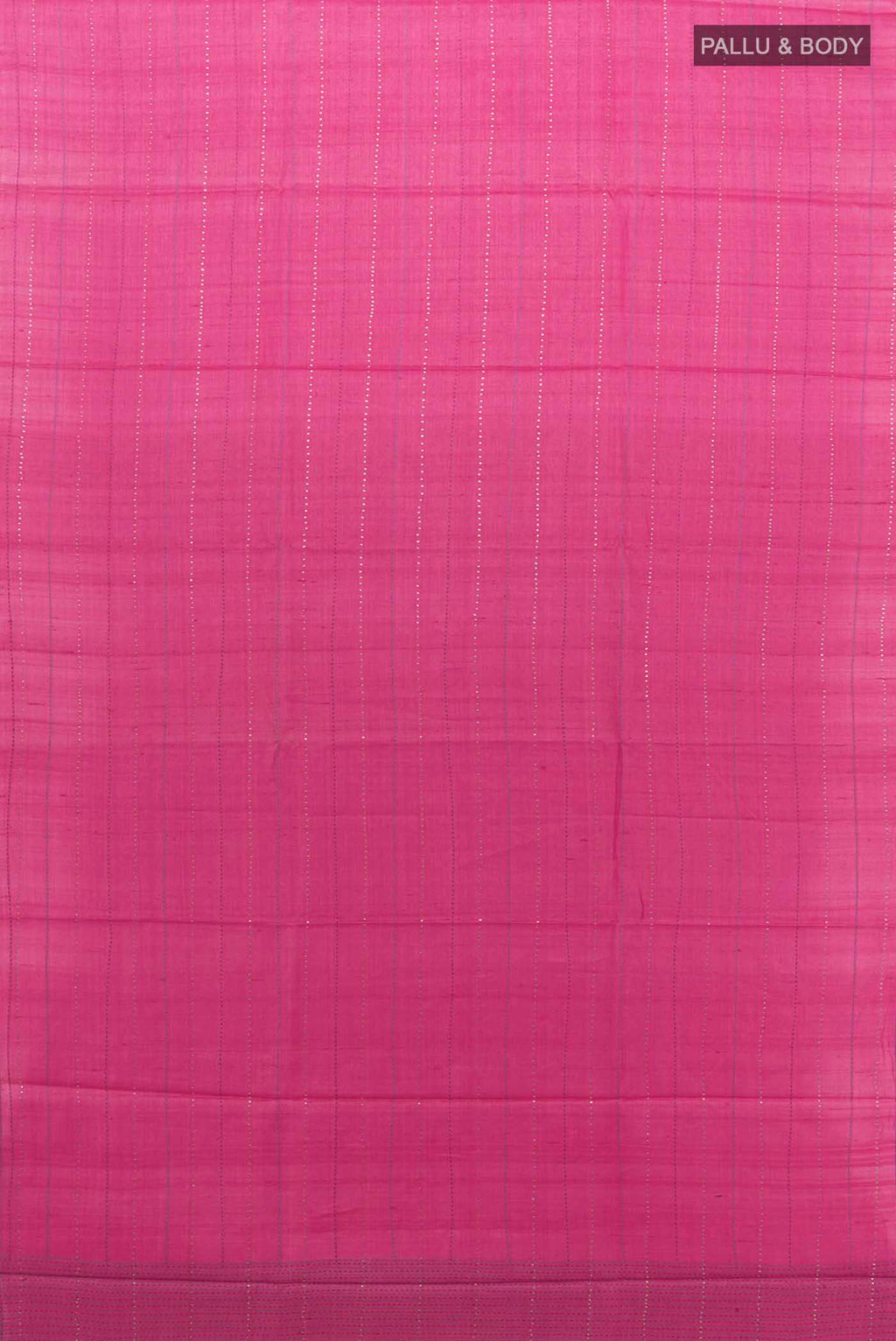 Flat view of Dark Pink Tussar Silk Saree with Zari Butta on the body and Fancy Border