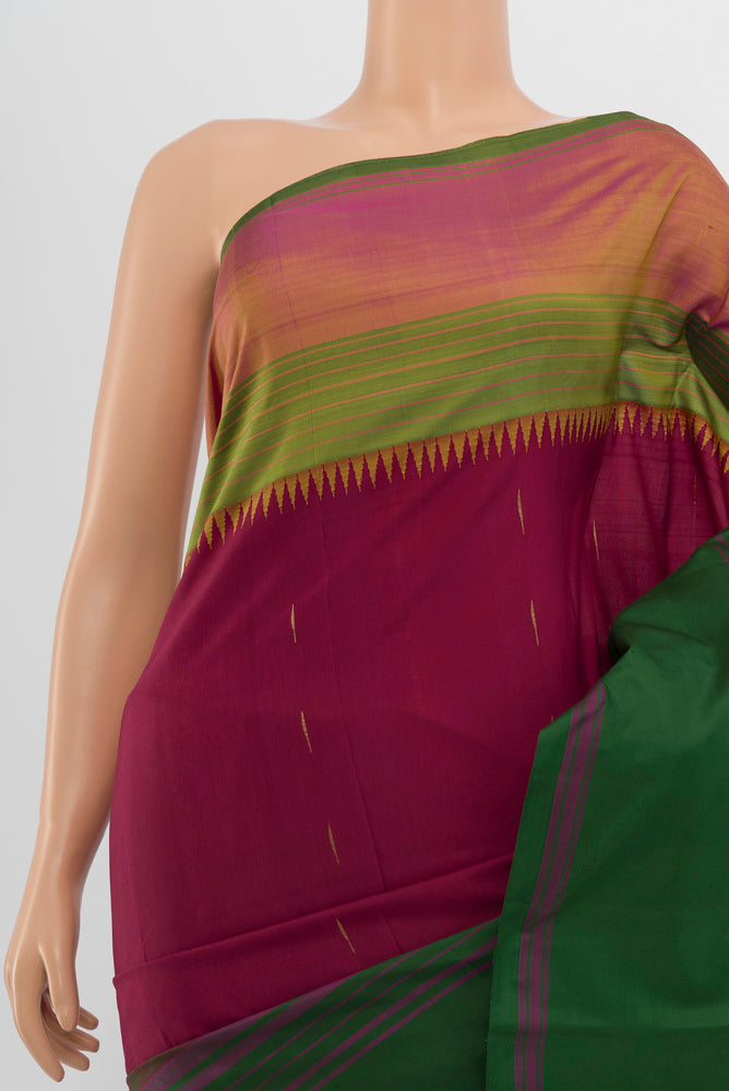 Border image of Multi Color Kanjivaram Silk Saree with Plain Body and Silk Border. 