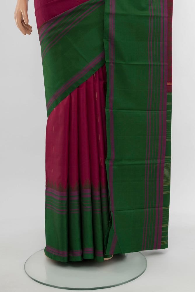 Pleats and pallu of Multi Color Kanjivaram Silk Saree with Plain Body and Silk Border. 