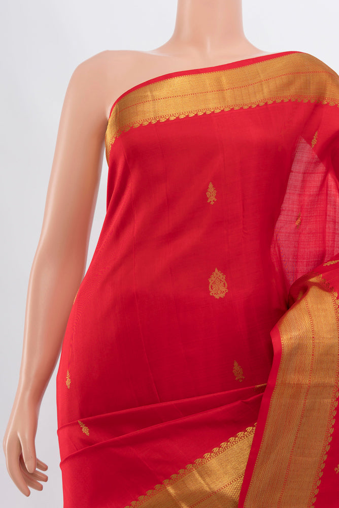Border image of Red Kanjivaram Silk Saree with Zari Butta on the body and Silk Border. 