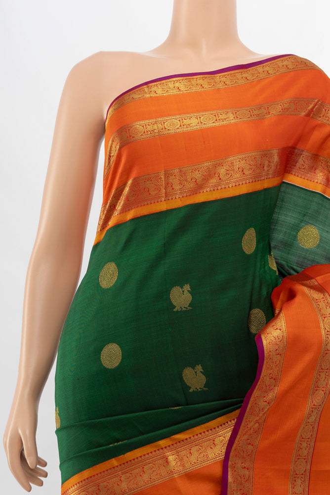 Border image of Bottle Green Kanjivaram Silk Saree with Zari Butta on the body and Silk Border. 
