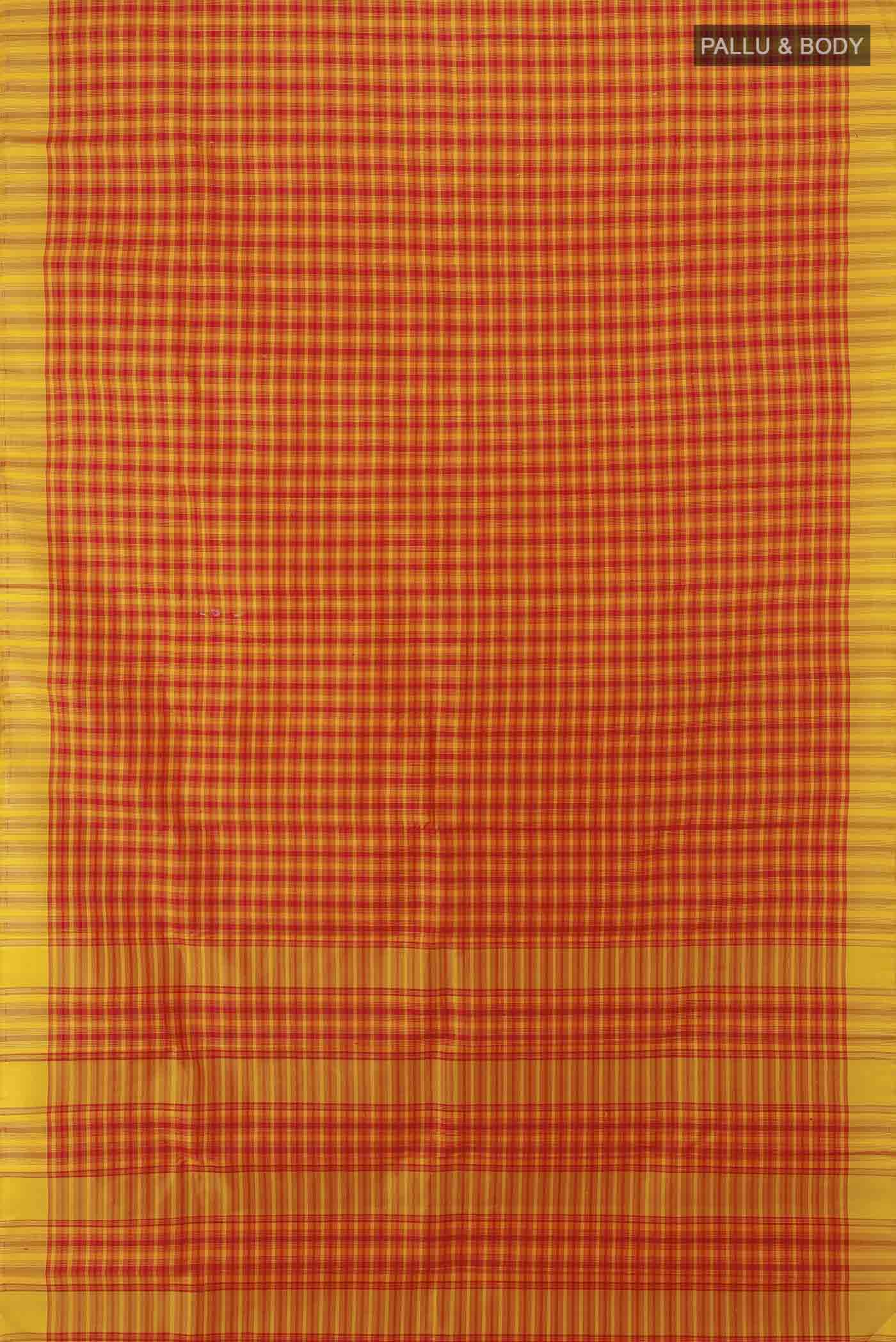 Flat view of Maroon Kanchipuram Silk Saree with Zari Butta on the body and Silk Border. 