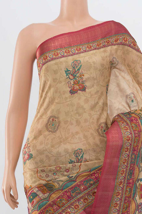 Border image of Beige Art Silk Saree with Zari Butta on the body and Zari Border. 