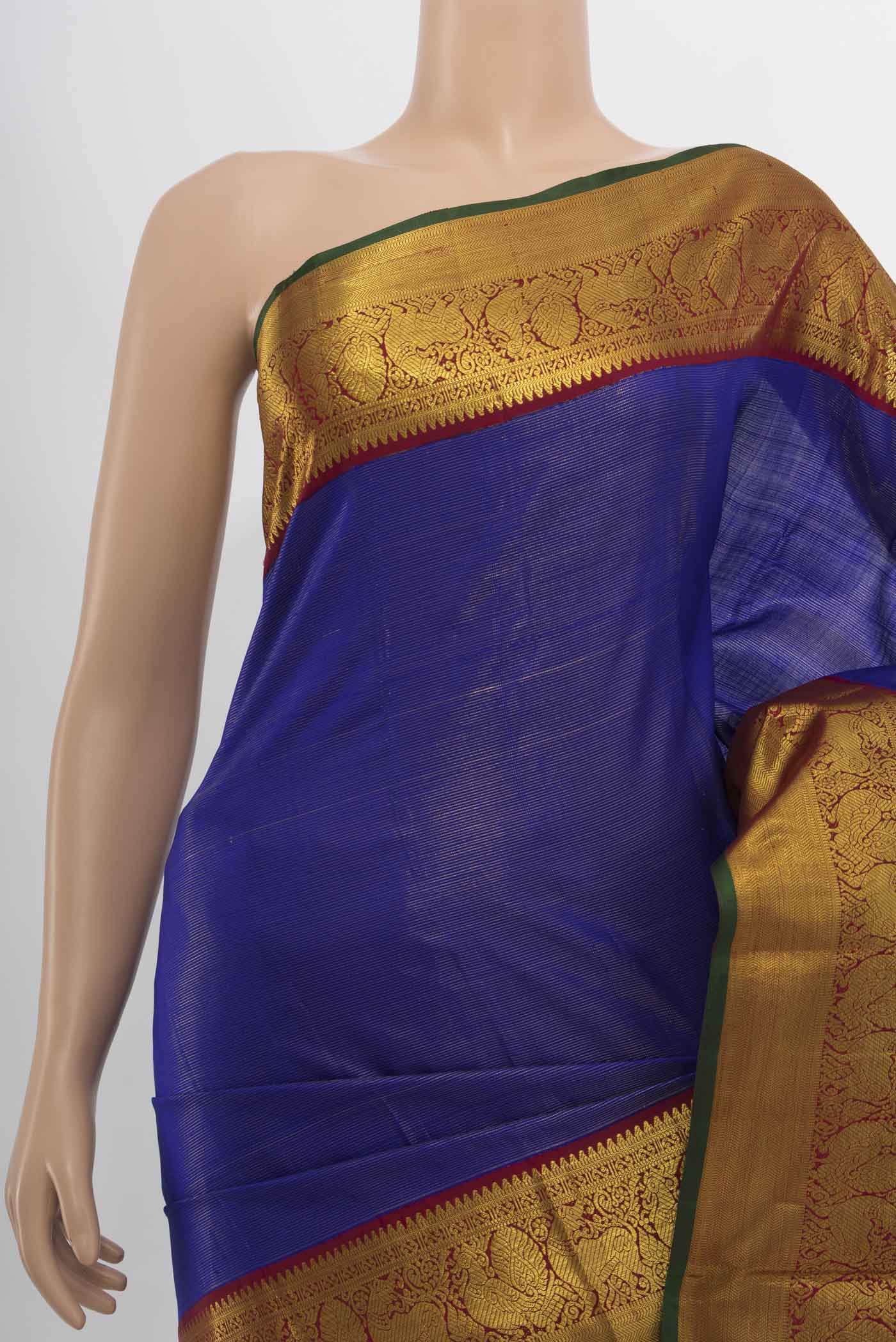 Border image of Dark Blue Kanchipuram Silk Saree with Zari Butta on the body and Silk Border. 