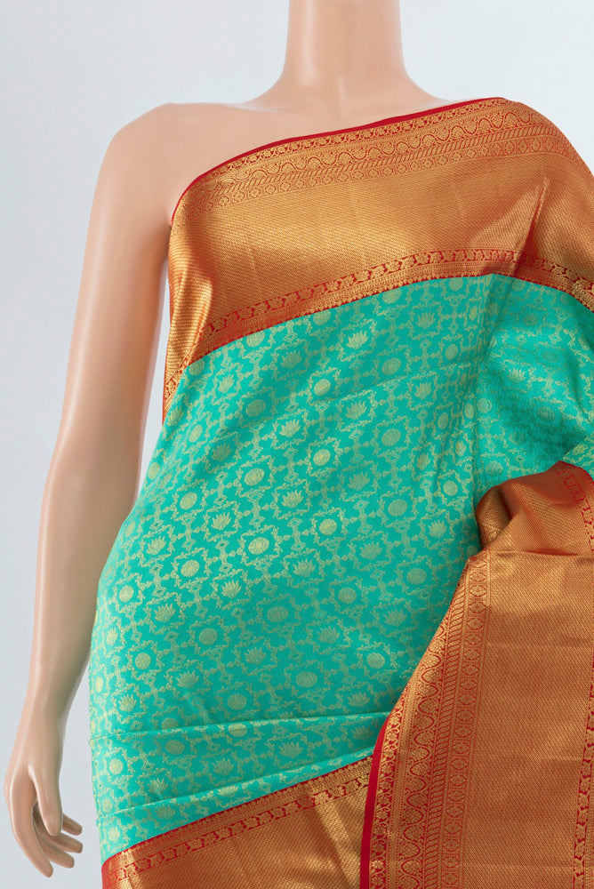 Border image of Sky Blue Kanjivaram Silk Saree with Zari Butta on the body and Silk Border. 
