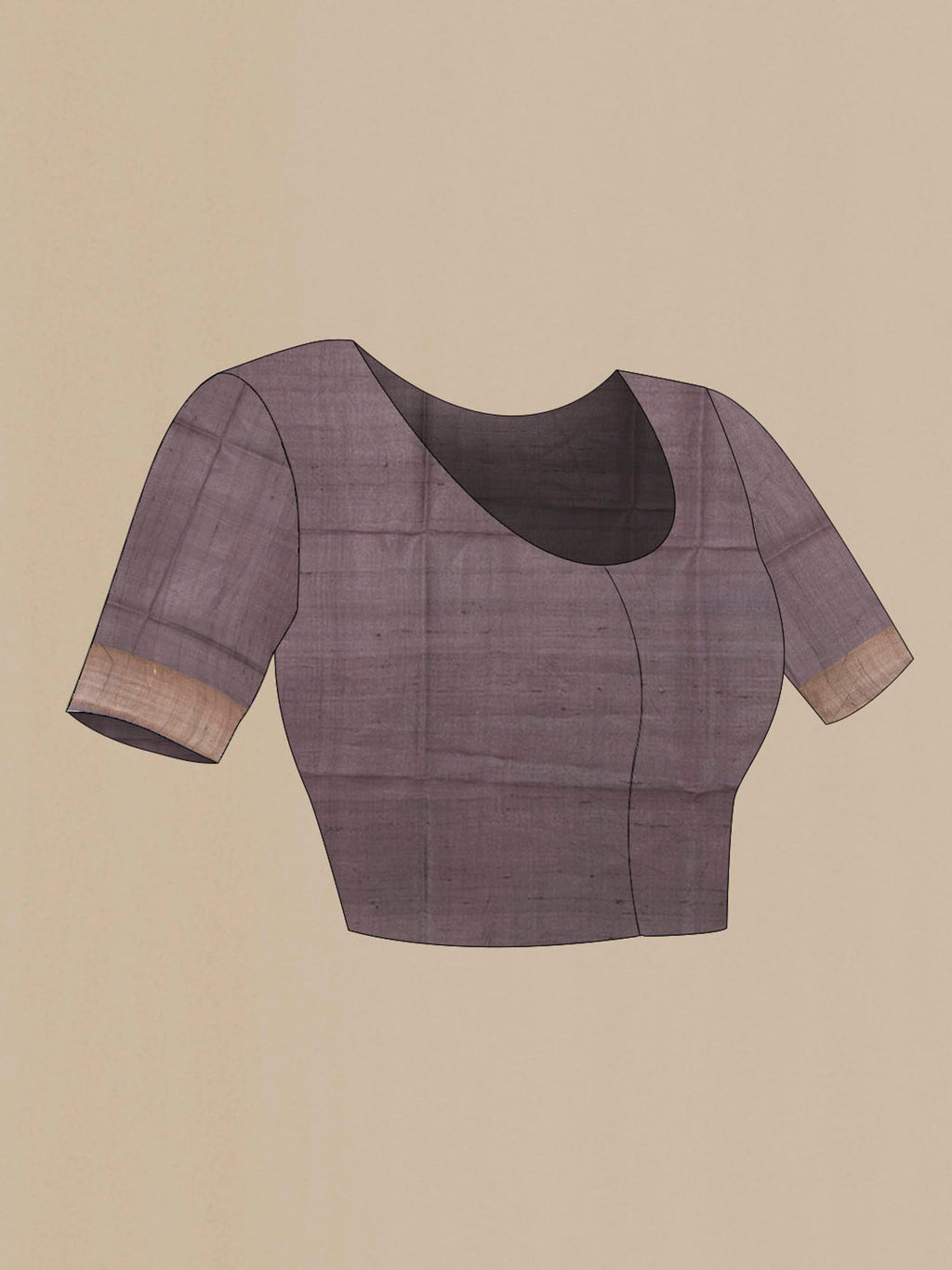 Close up image of the blouse of Brown Tussar Silk Saree with Zari Butta on the body and Silk Border