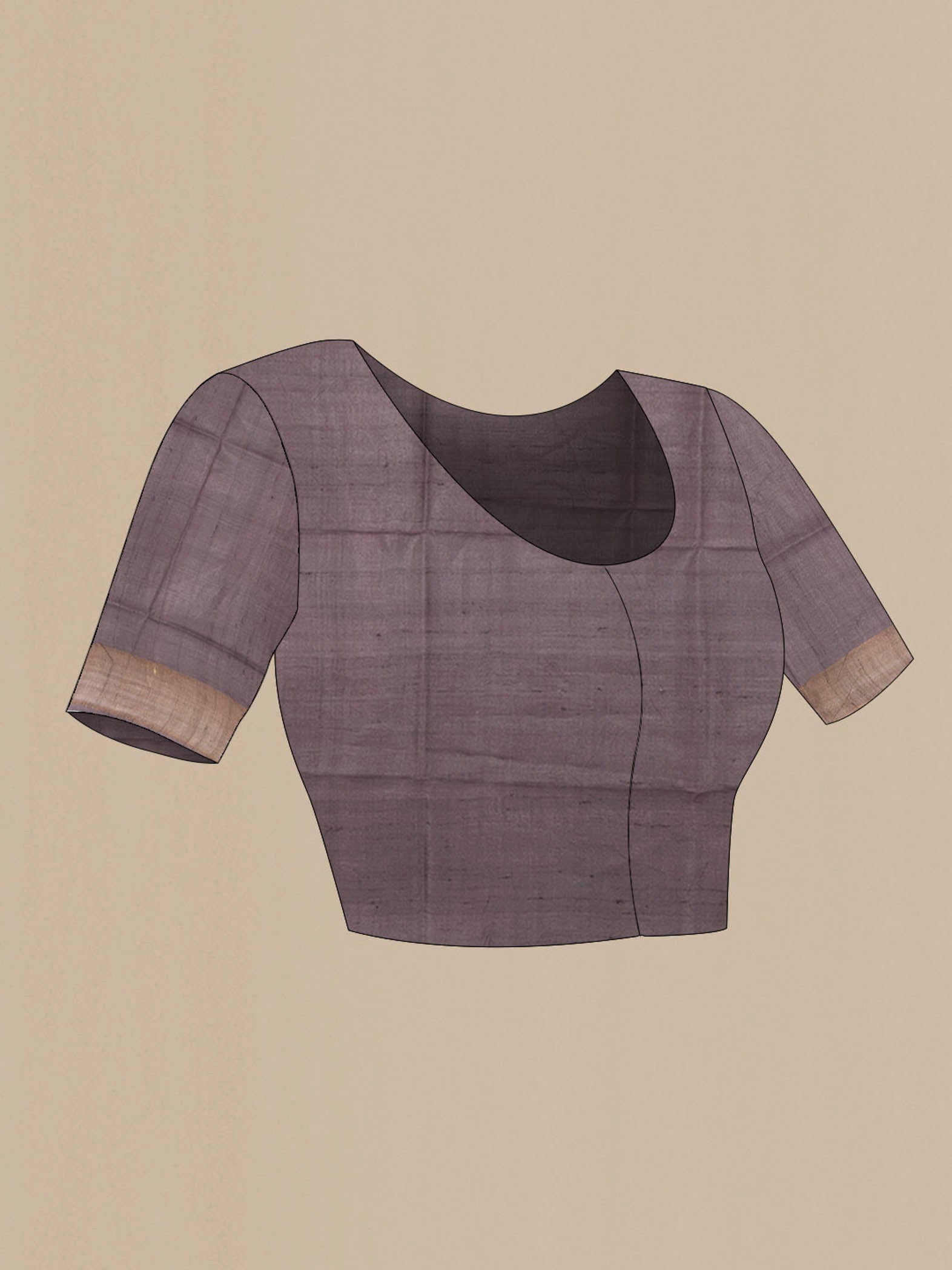 Close up image of the blouse of Brown Tussar Silk Saree with Zari Butta on the body and Silk Border