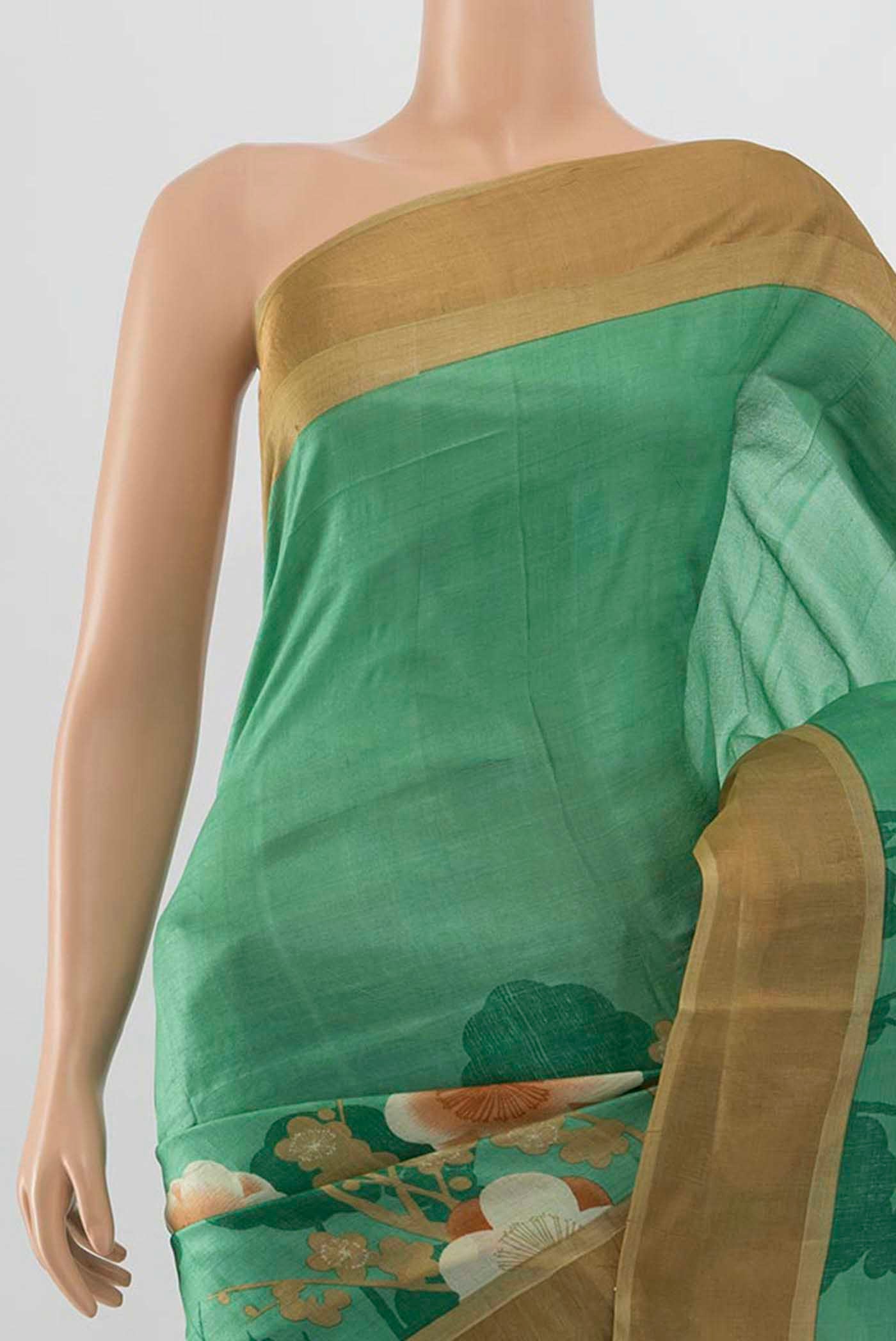 Border image of Light Green Tussar Silk Saree with Zari Butta on the body and Silk Border