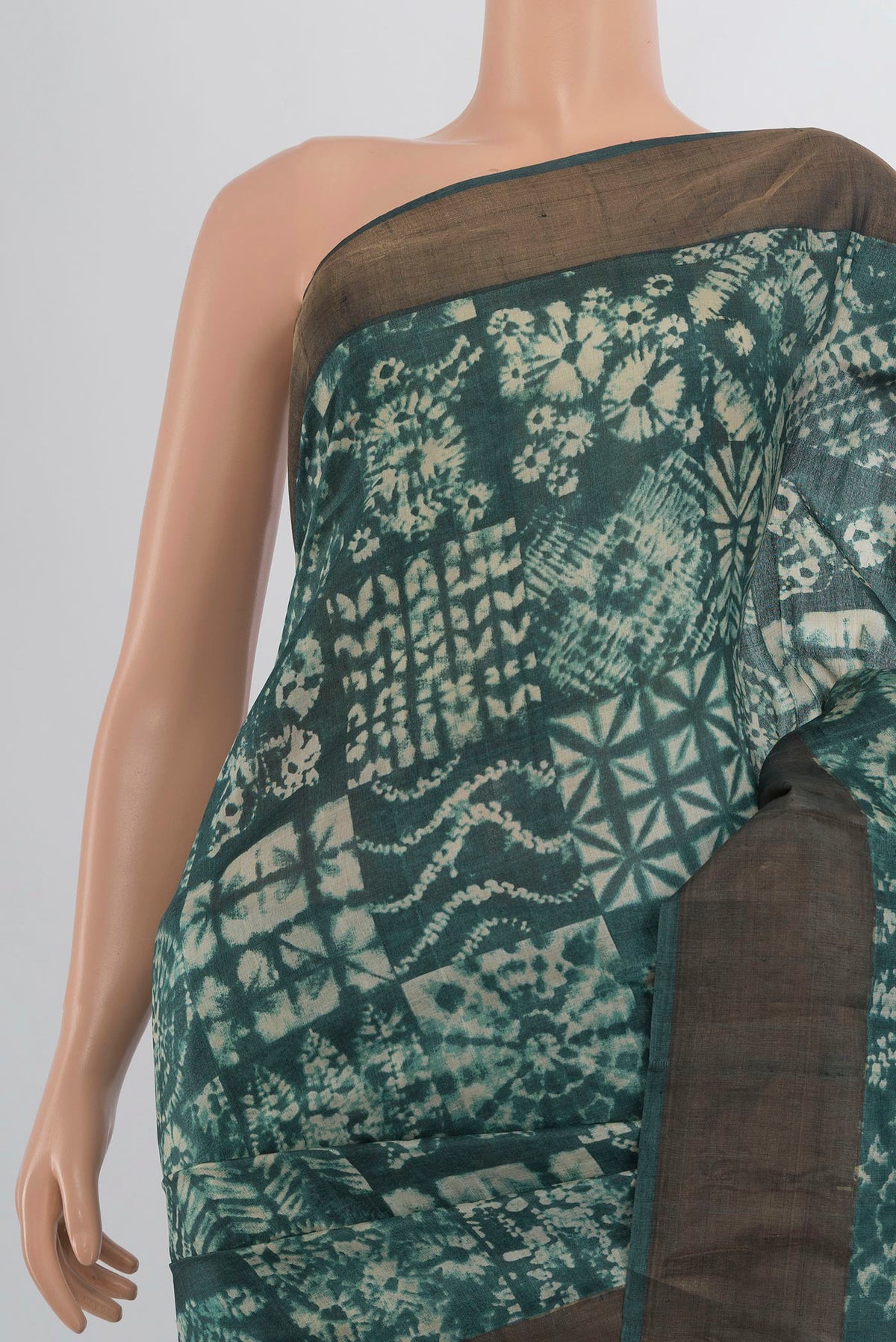 Border image of Multi Color Tussar Saree with Floral Print on the body and Silk Border. 