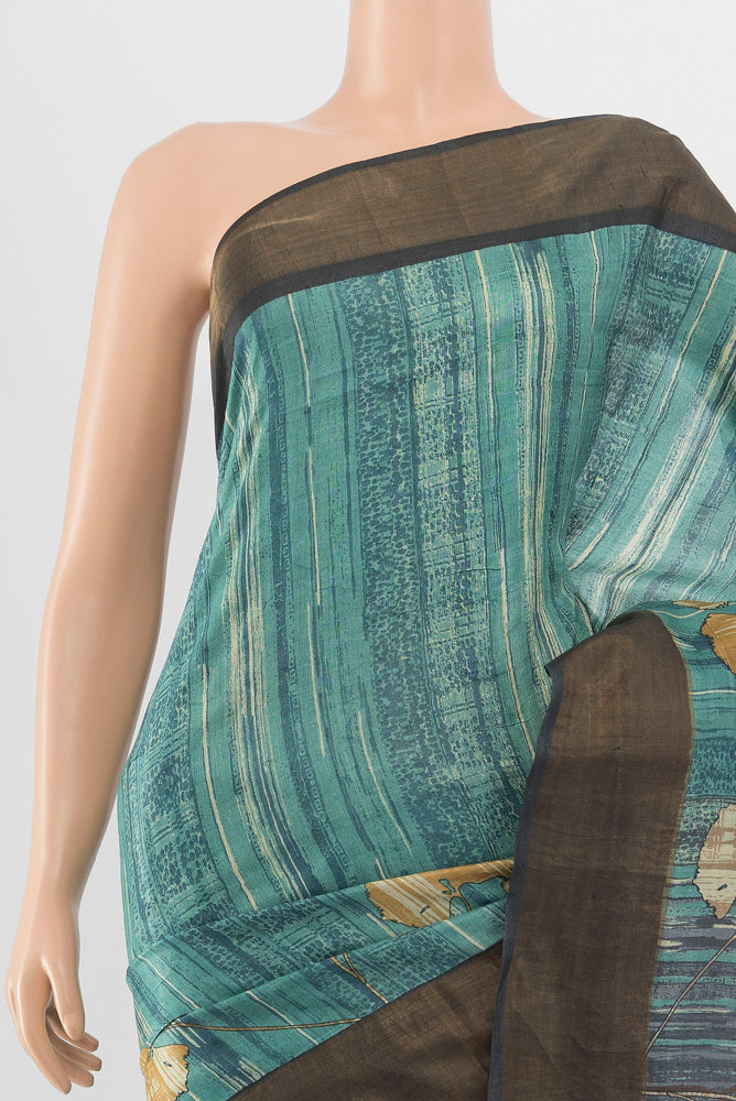 Border image of Pure Silk Pure Zari Multi Color Tussar Saree with Floral Print on the body and Silk Border. 