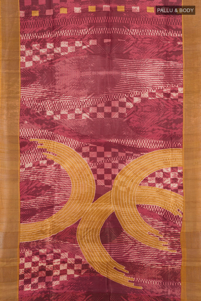 Flat view of Pure Silk Pure Zari Multi Color Tussar Saree with Floral Print on the body and Silk Border. 