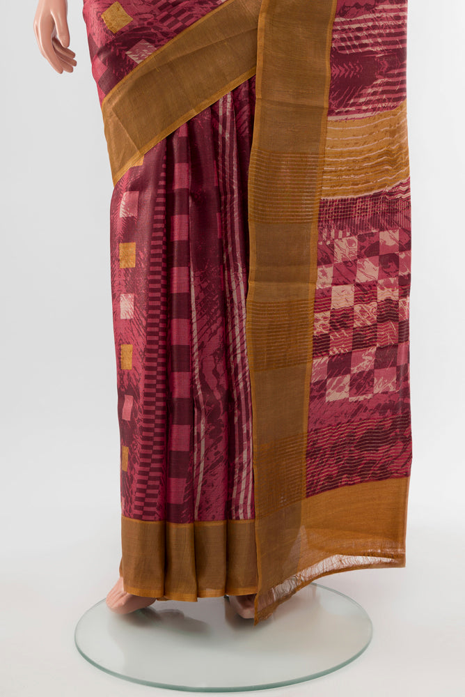 Pleats and pallu of Pure Silk Pure Zari Multi Color Tussar Saree with Floral Print on the body and Silk Border. 