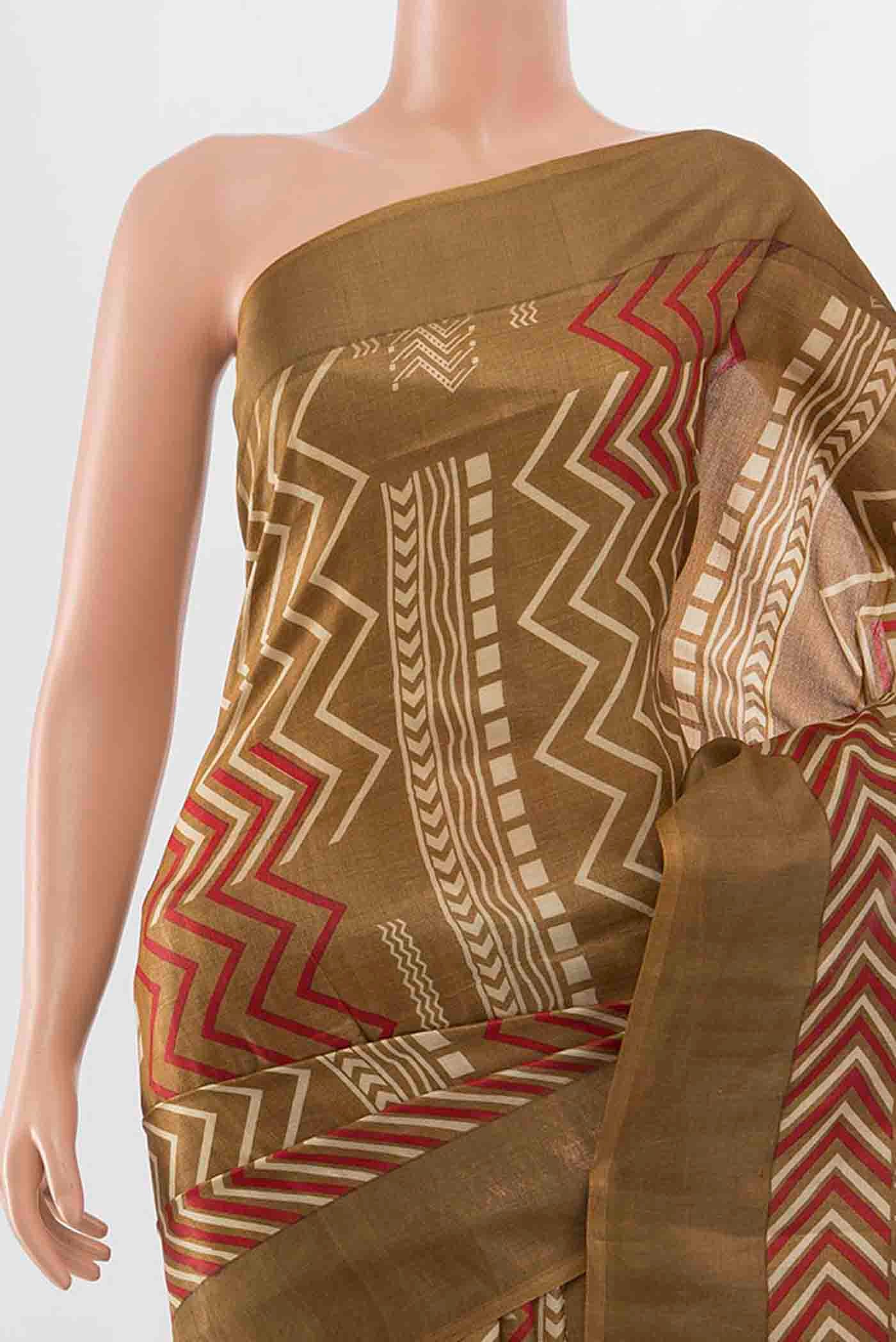 Border image of Mehandi Green Tussar Silk Saree with Zari Brocade on the body and Silk Border