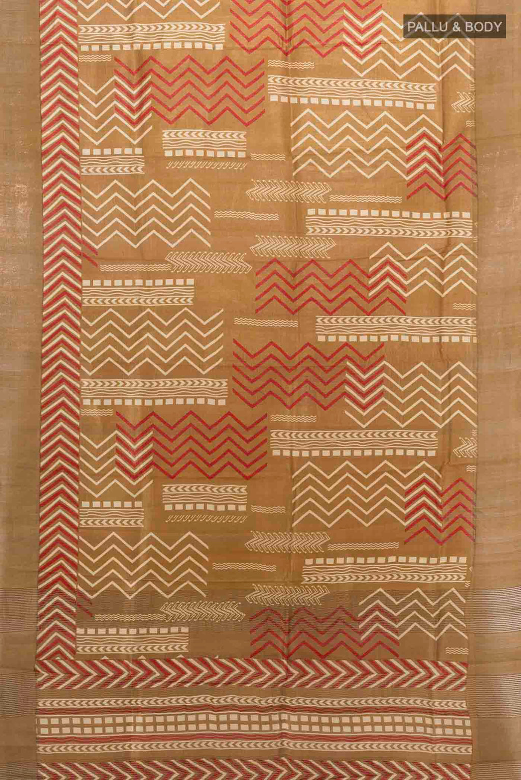 Flat view of Mehandi Green Tussar Silk Saree with Zari Brocade on the body and Silk Border