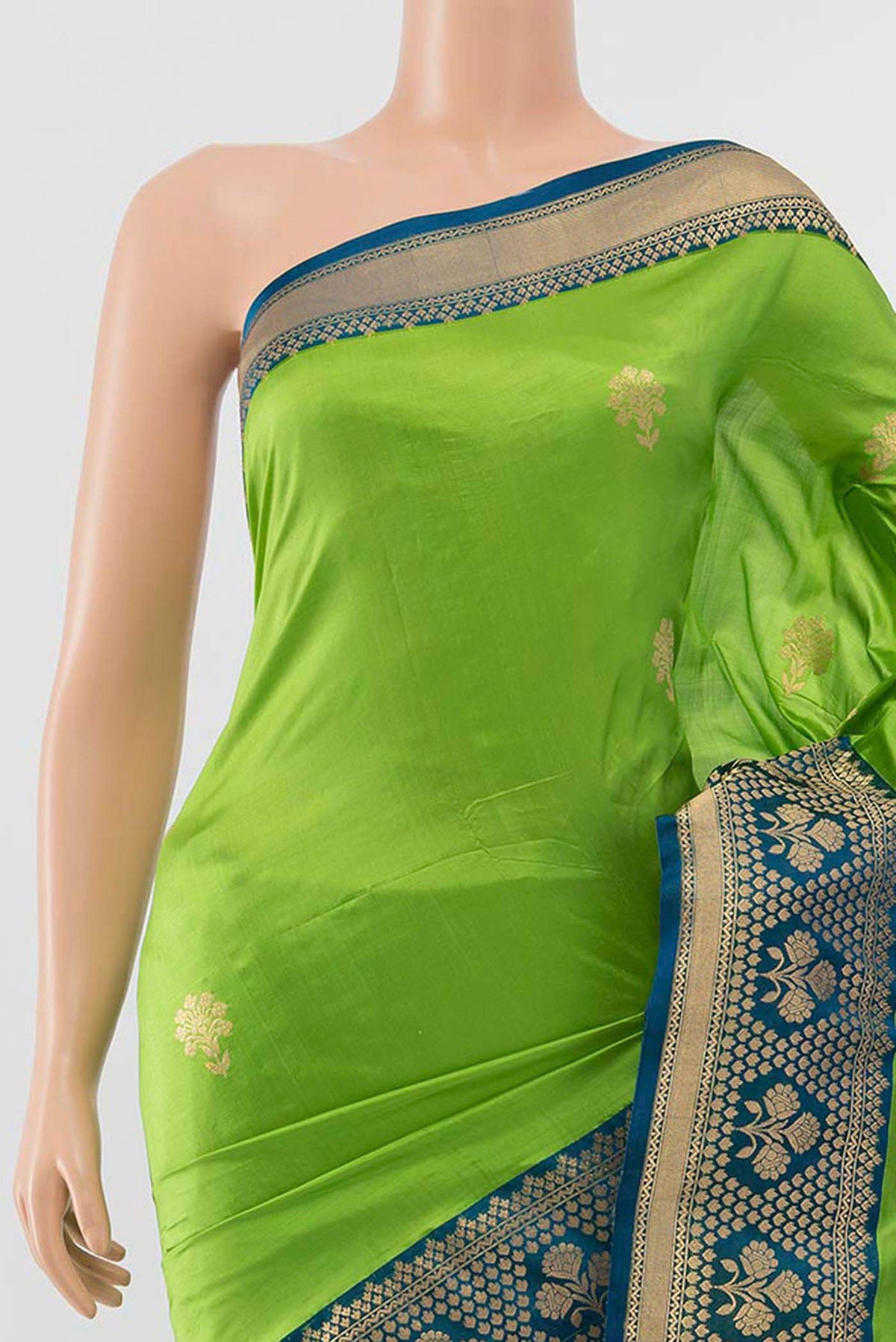 Border image of Parrot Green Banarasi Katan Silk Saree with Zari Butta on the body and Silk Border