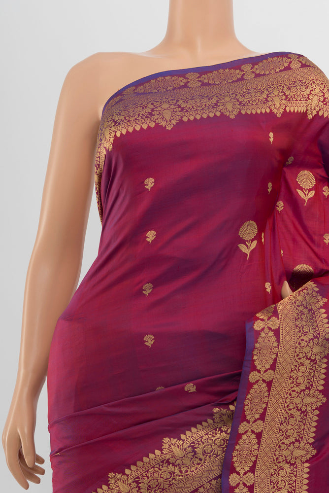 Border image of Purple Banarasi Katan Silk Saree with Zari Butta on the body and Silk Border. 
