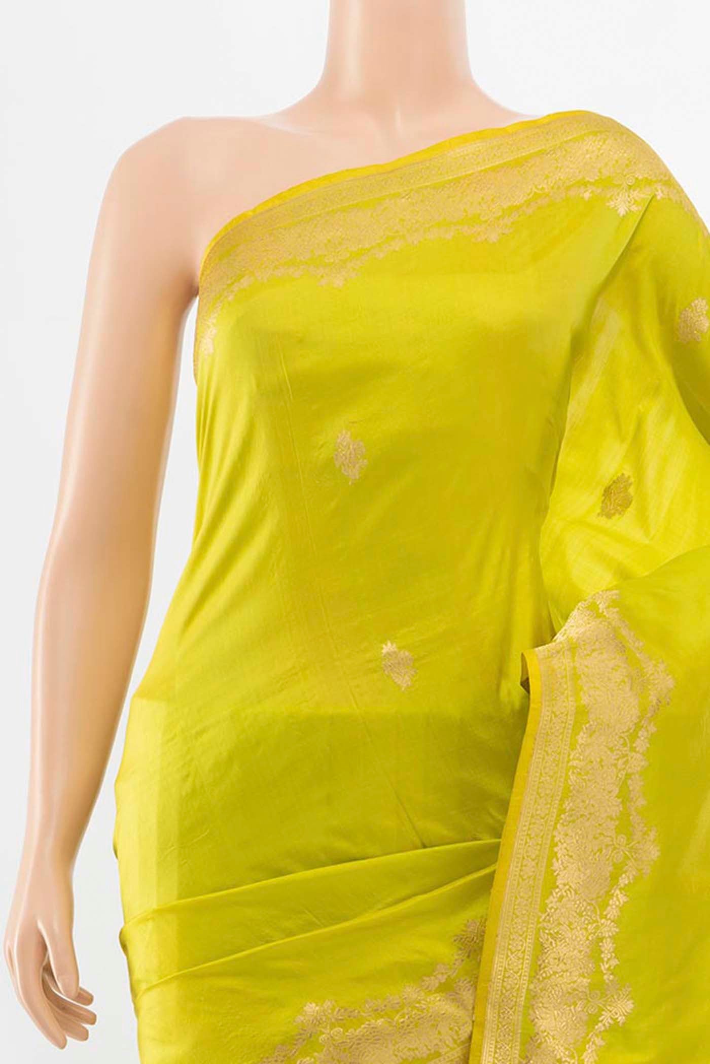 Border image of Pista Green Banarasi Katan Silk Saree with Zari Butta on the body and Silk Border