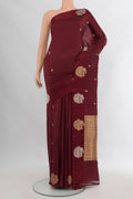 Pure Silk Coffee Brown Banarasi Katan Saree with Zari Butta on the body and Fancy Border.  displayed on a mannequin