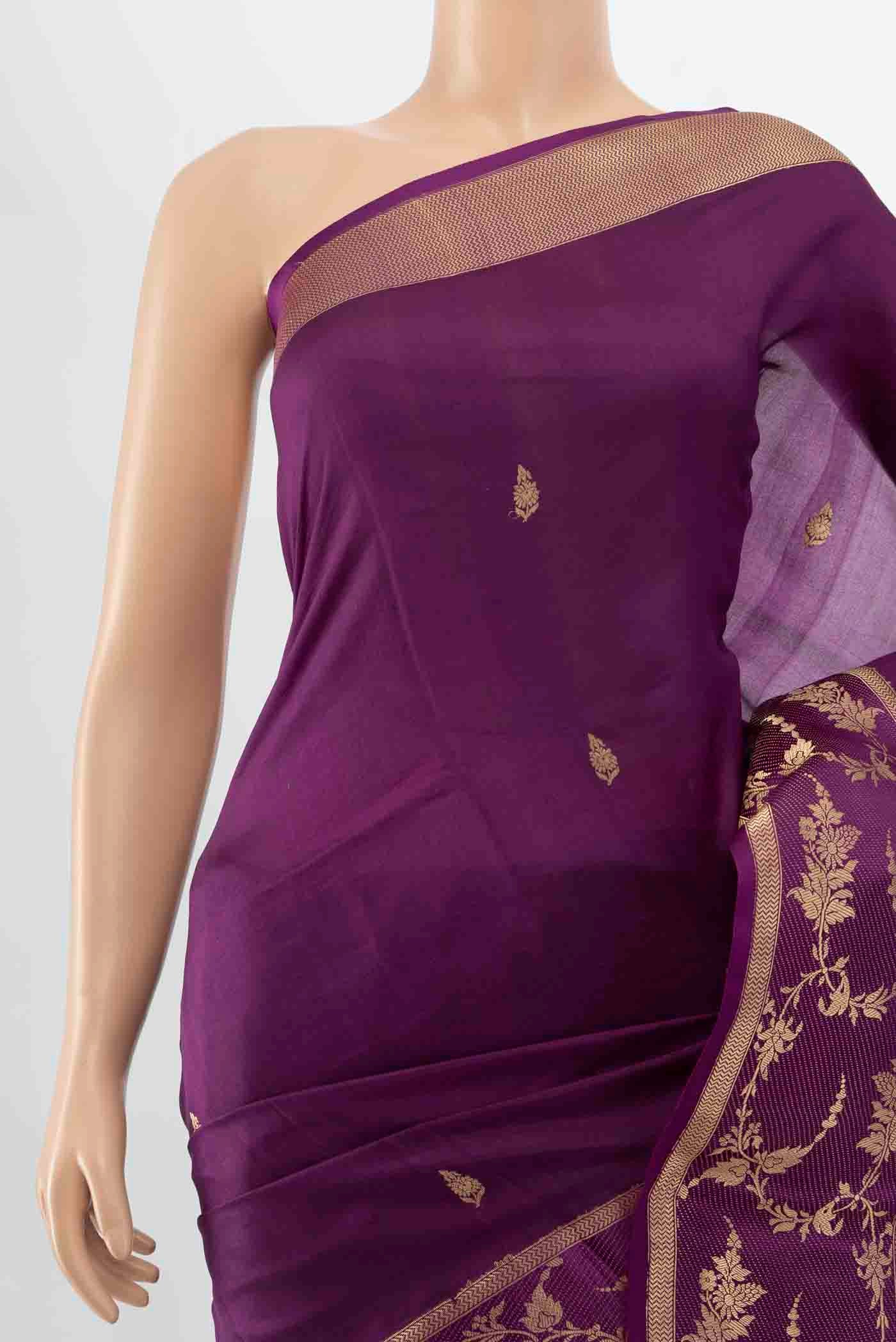 Border image of Purple Banarasi Katan Silk Saree with Zari Butta on the body and Silk Border