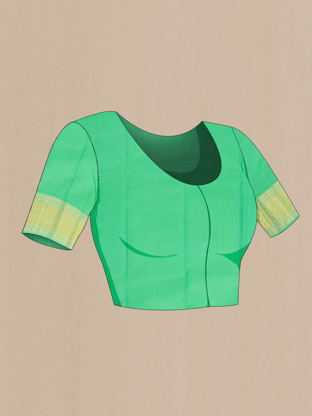 Close up image of the blouse of Imperial Pink Kanchipuram Silk Saree with Zari Butta on the body and Silk Border. 