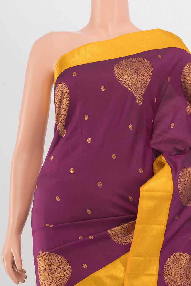 Border image of Purple Kanchipuram Silk Saree with Zari Butta on the body and Silk Border. 