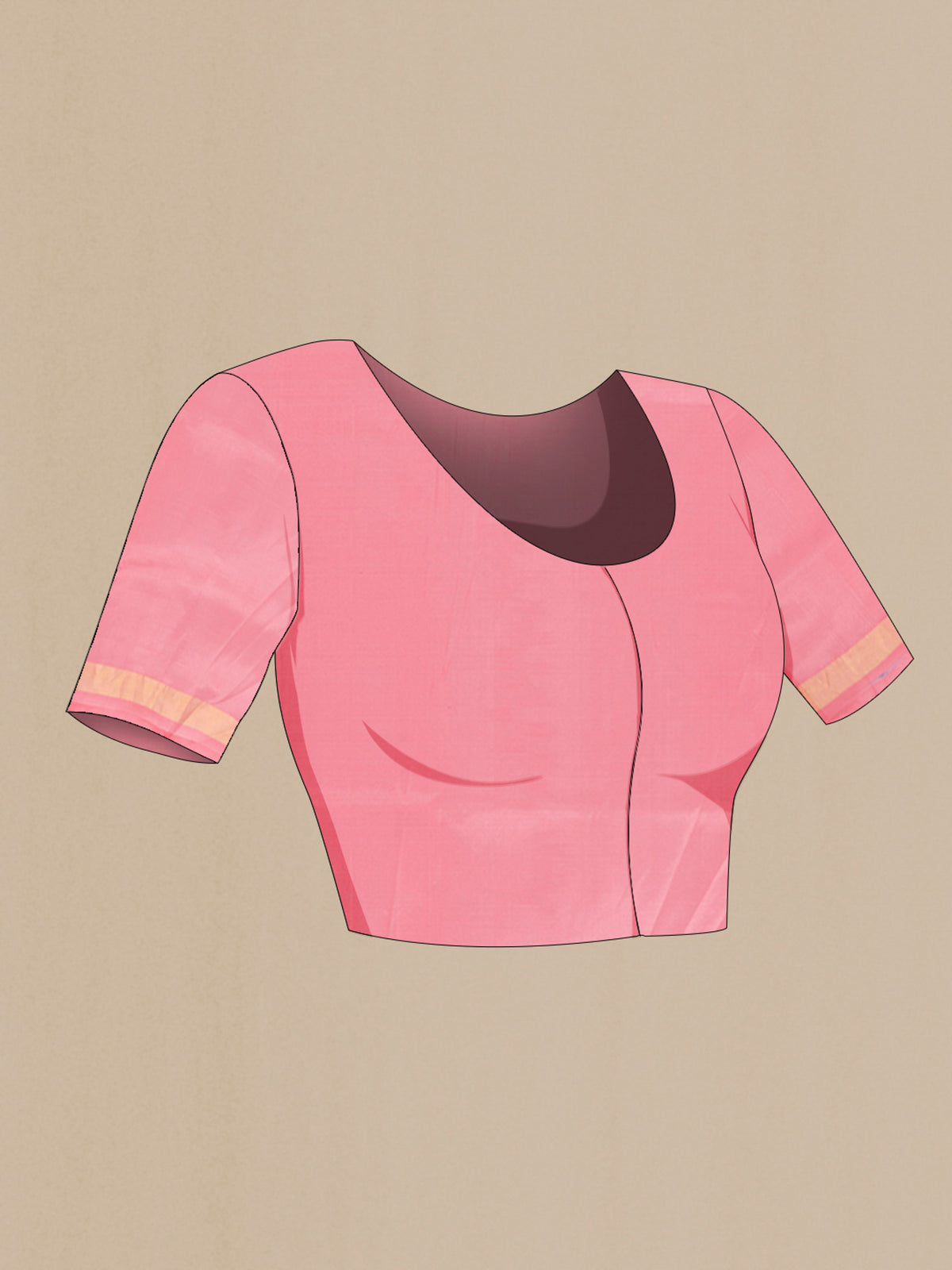 Close up image of the blouse of Pure Silk Pure Zari Rose pink Uppada Saree with Zari Butta on the body and Silk Border. 