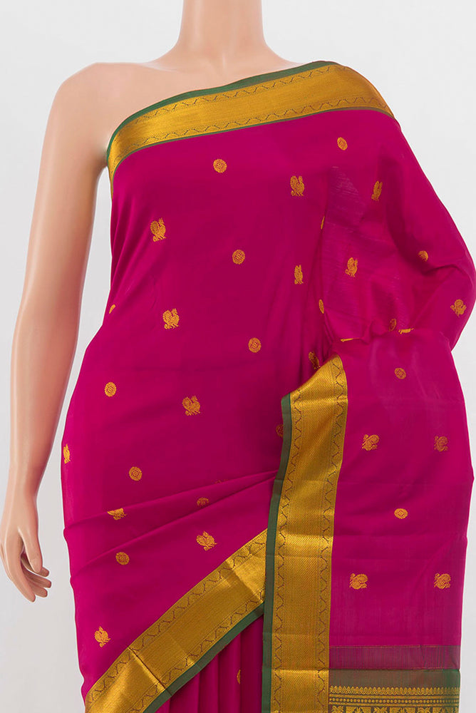 Border image of Dark Pink Kanchipuram Silk Saree with Zari Butta on the body and Silk Border. 