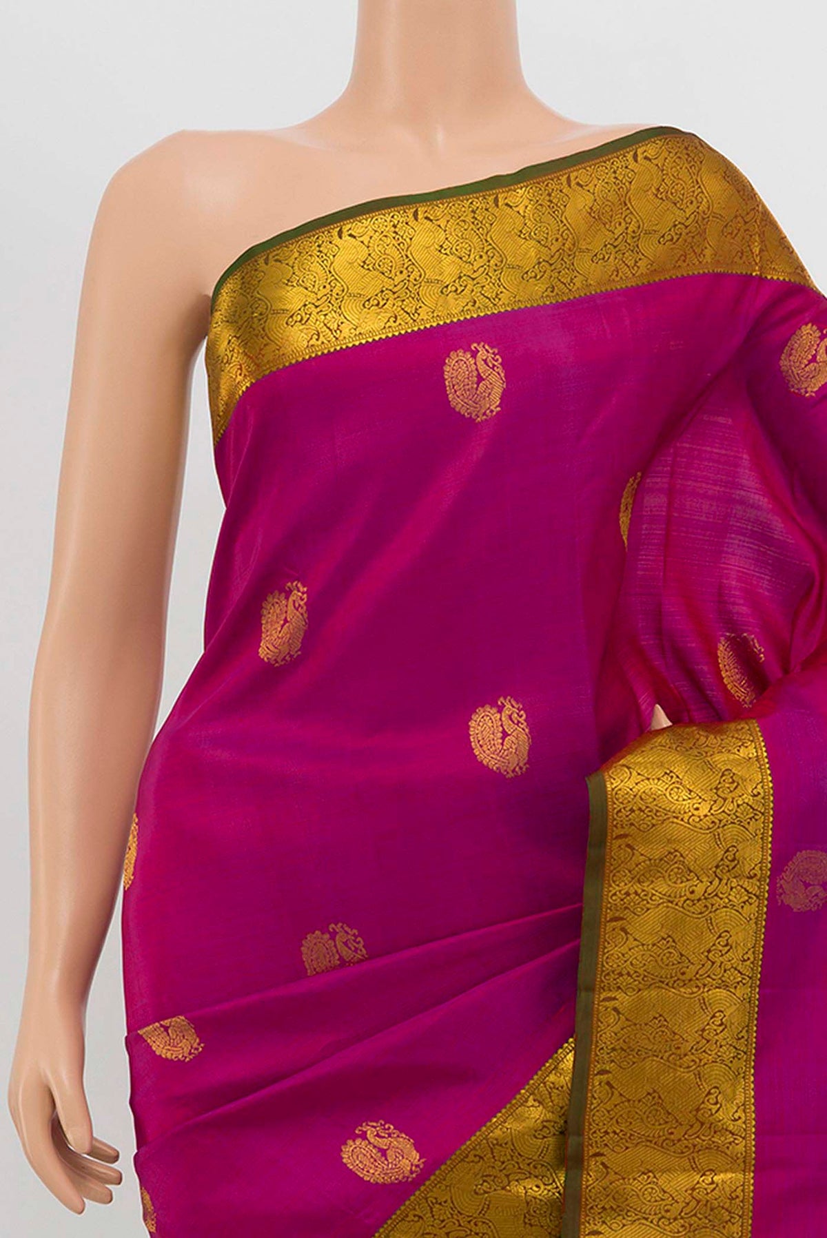 Border image of Magenta Kanchipuram Silk Saree with Zari Brocade on the body and Silk Border