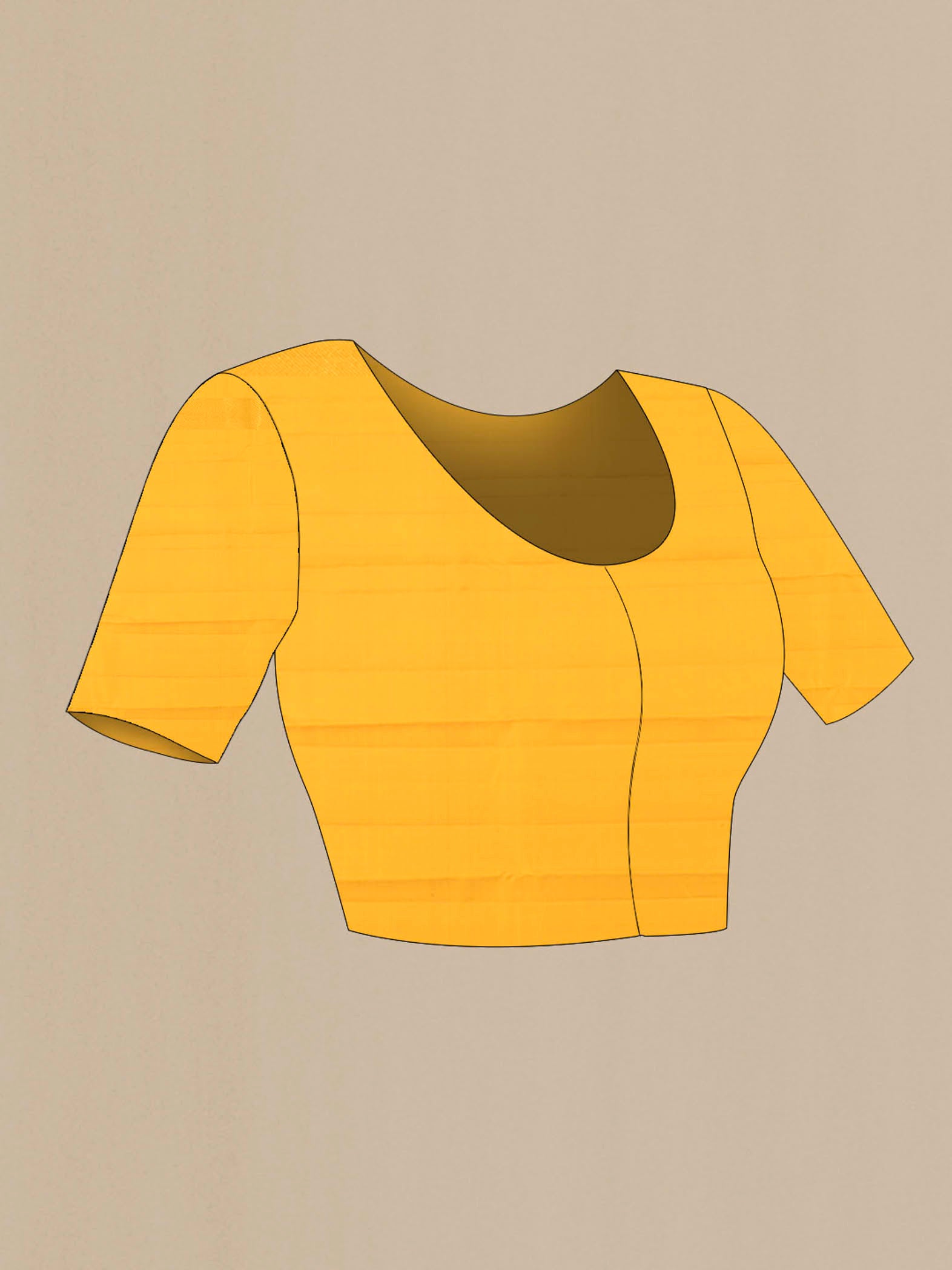 Close up image of the blouse of Yellow Kanchipuram Silk Saree with Zari Butta on the body and Silk Border