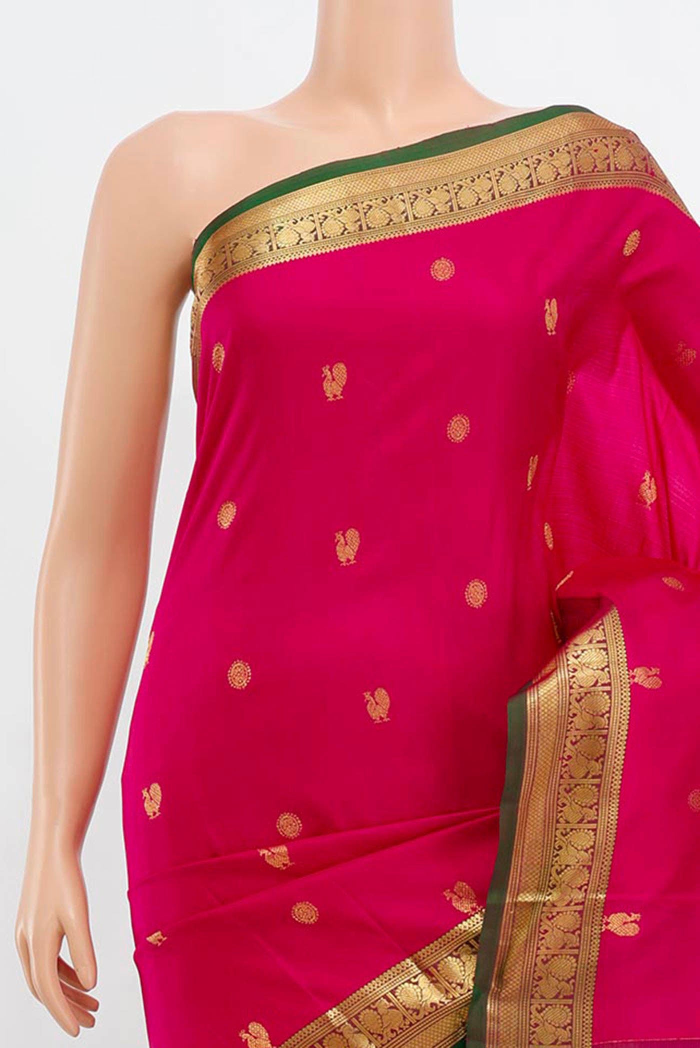 Border image of Magenta Kanchipuram Silk Saree with Zari Butta on the body and Silk Border. 