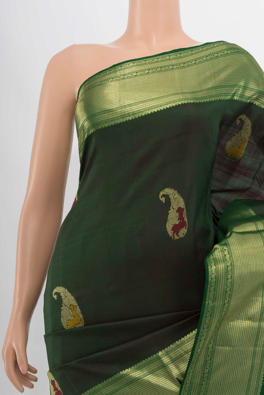 Border image of Bottle Green Kanjivaram Silk Saree with Zari Butta on the body and Silk Border. 