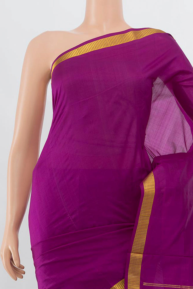 Border image of Purple Kanjivaram Silk Nine Yards Saree with Zari Butta on the body and Silk Border. 