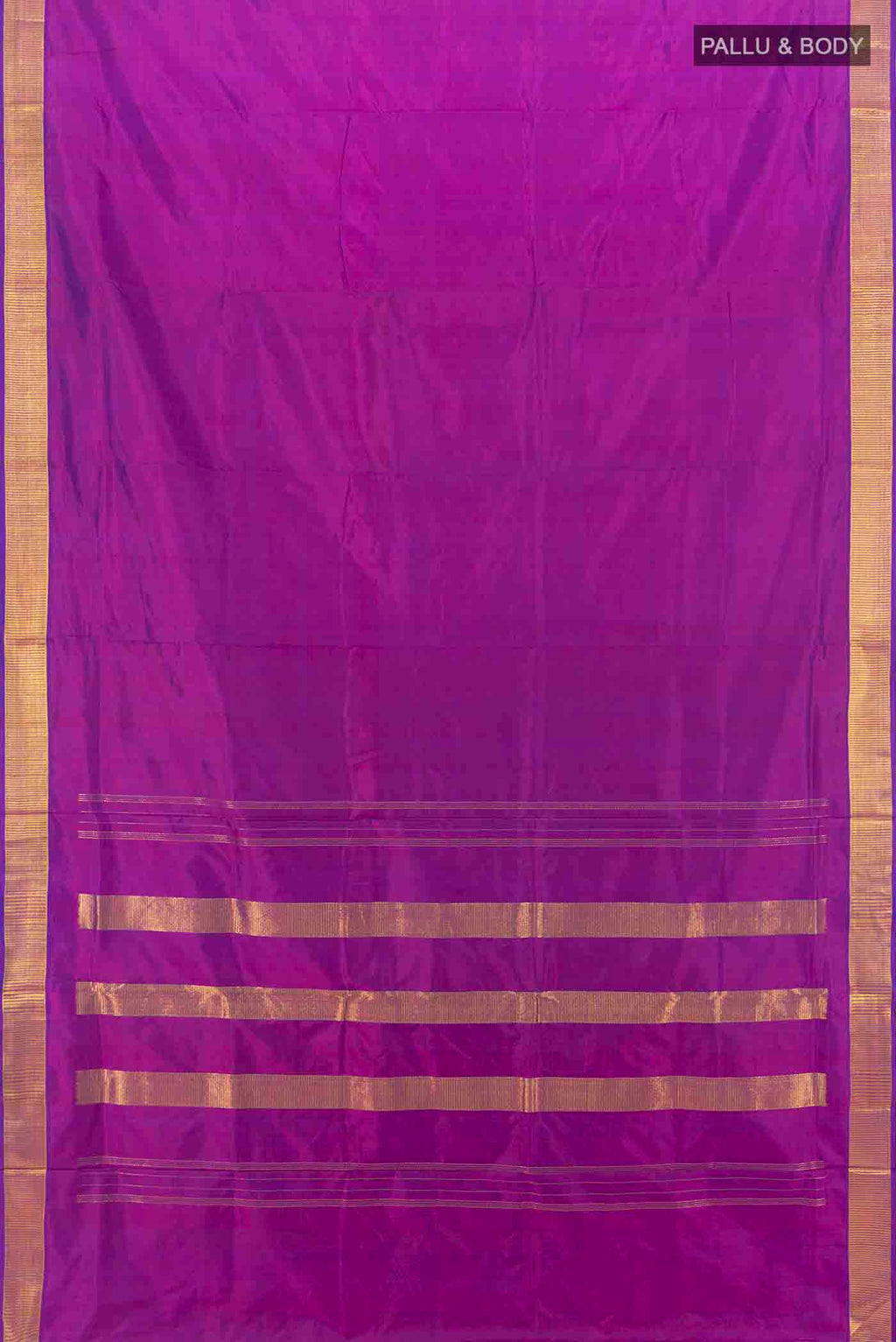 Flat view of Purple Kanchipuram Silk Nine Yards Saree with Plain Body and Silk Border