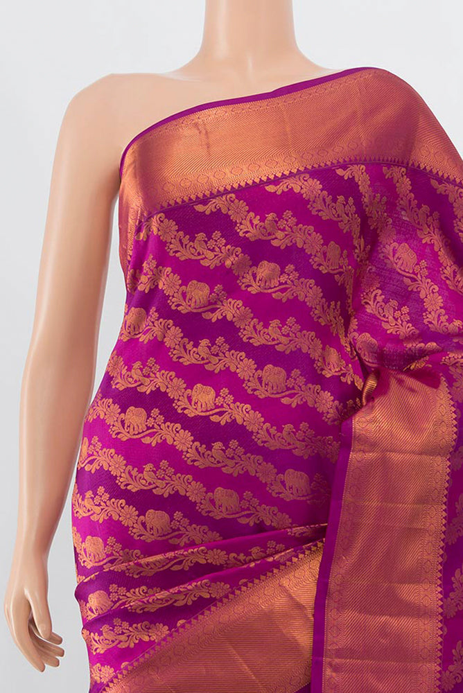 Border image of Magenta Kanjivaram Silk Saree with Zari Butta on the body and Silk Border. 