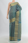 Pure Silk Pure Zari Light Blue Kanjivaram Saree with Zari Brocade on the body and Zari Border.  displayed on a mannequin