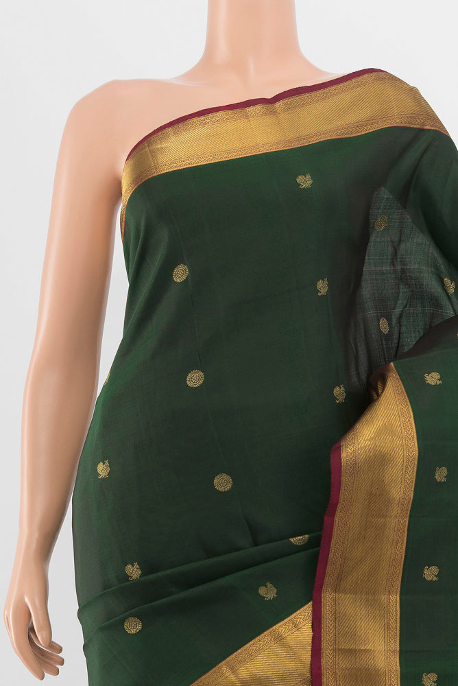 Border image of Pure Silk Pure Zari Mint Green Kanchipuram Saree with Zari Butta on the body and Silk Border. 