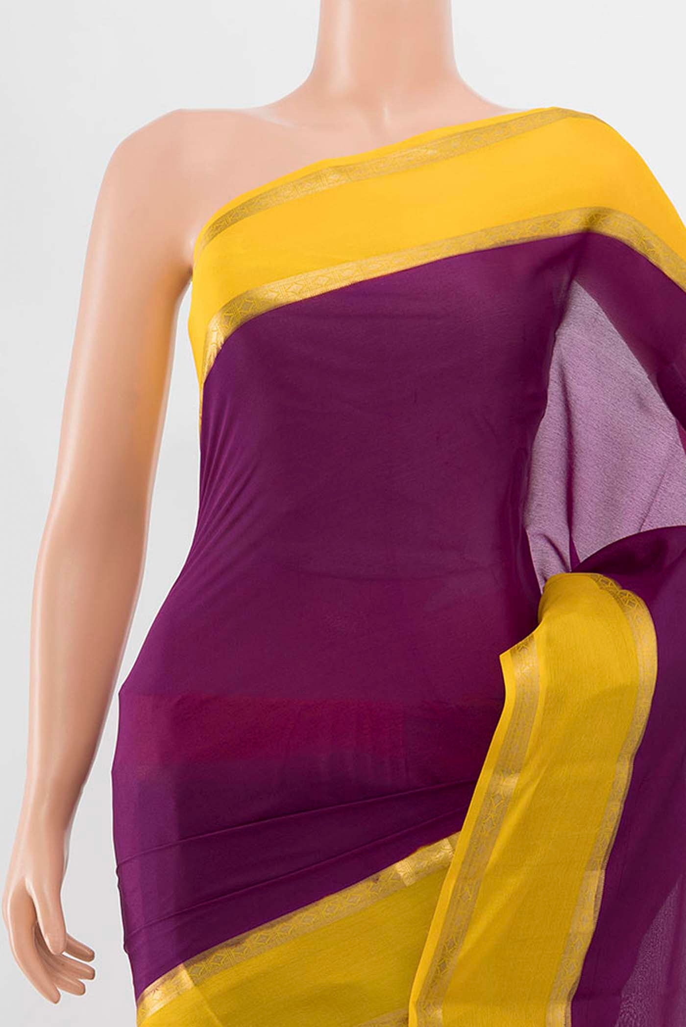 Border image of Purple Mysore Crepe Saree with Zari Butta on the body and Silk Border