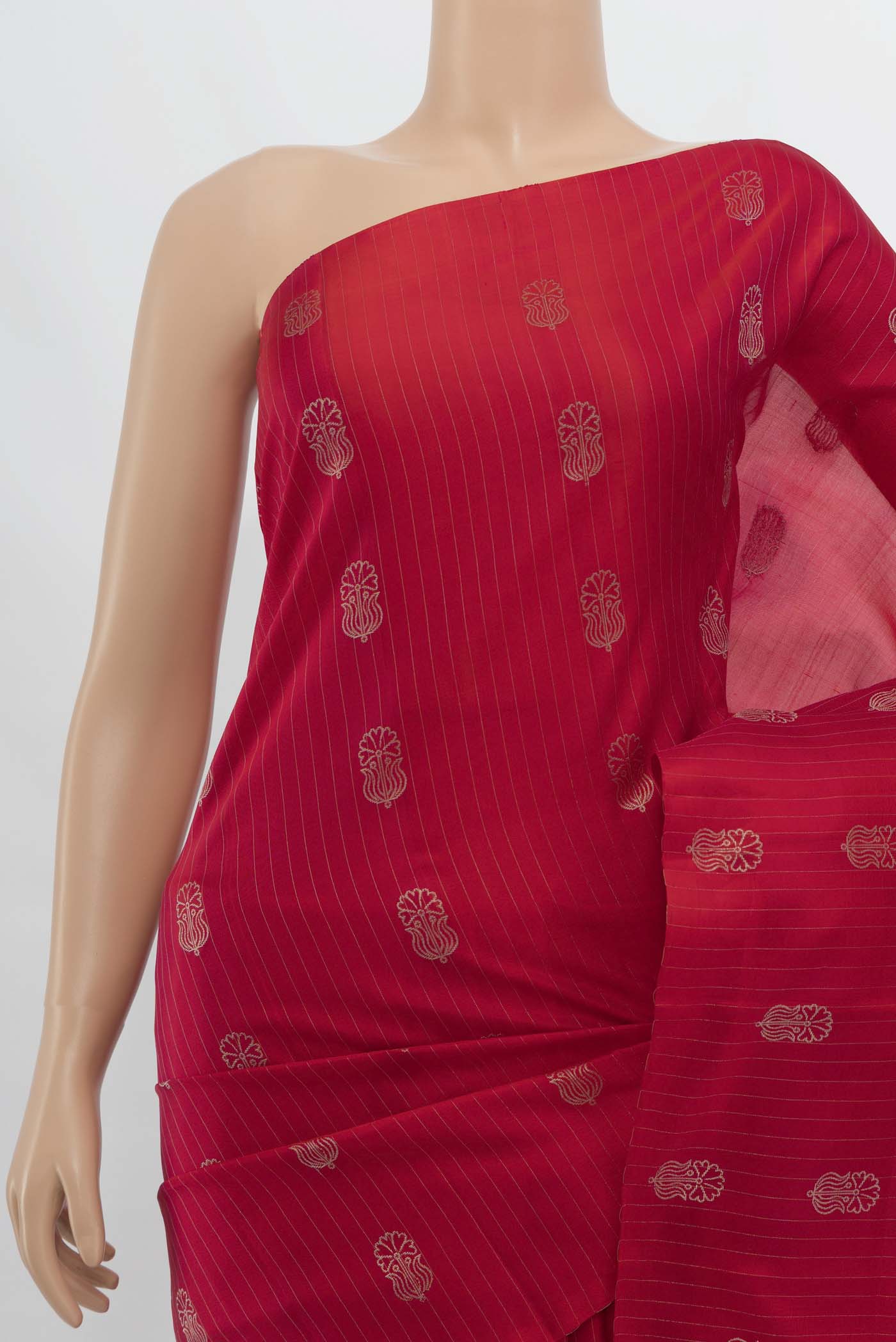 Border image of Imperial Red Soft Silk Saree with Zari Butta on the body and Silk Border. 