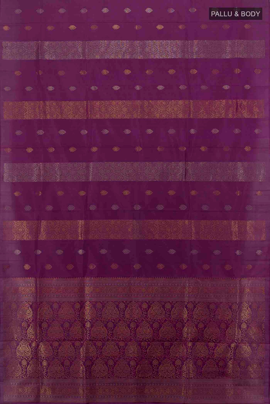 Flat view of Purple Soft Silk Saree with Zari Brocade on the body and Silk Border