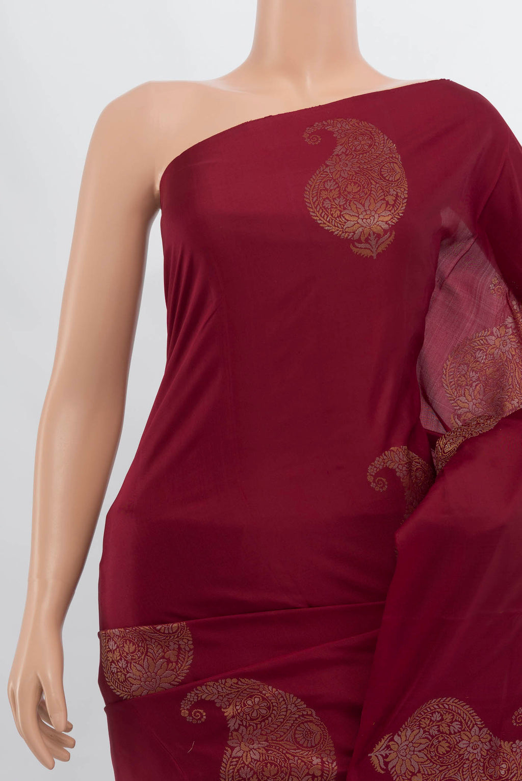 Border image of Maroon Soft Silk Saree with Zari Butta on the body and Silk Border. 