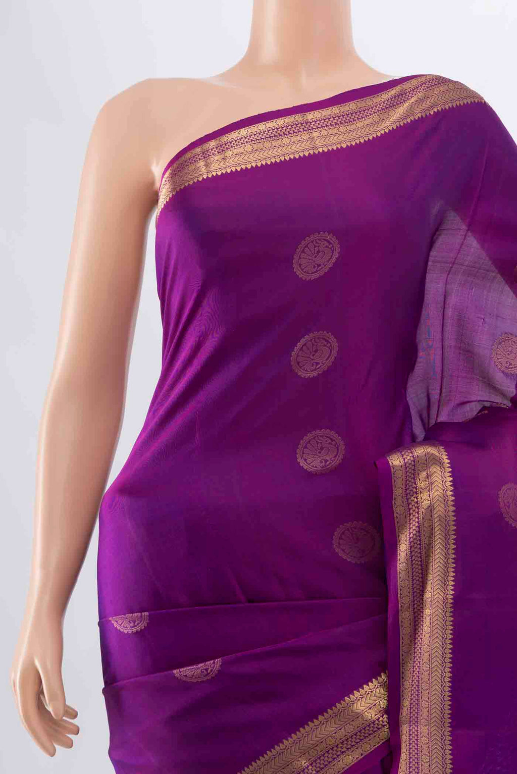 Border image of Purple Soft Silk Saree with Zari Butta on the body and Silk Border