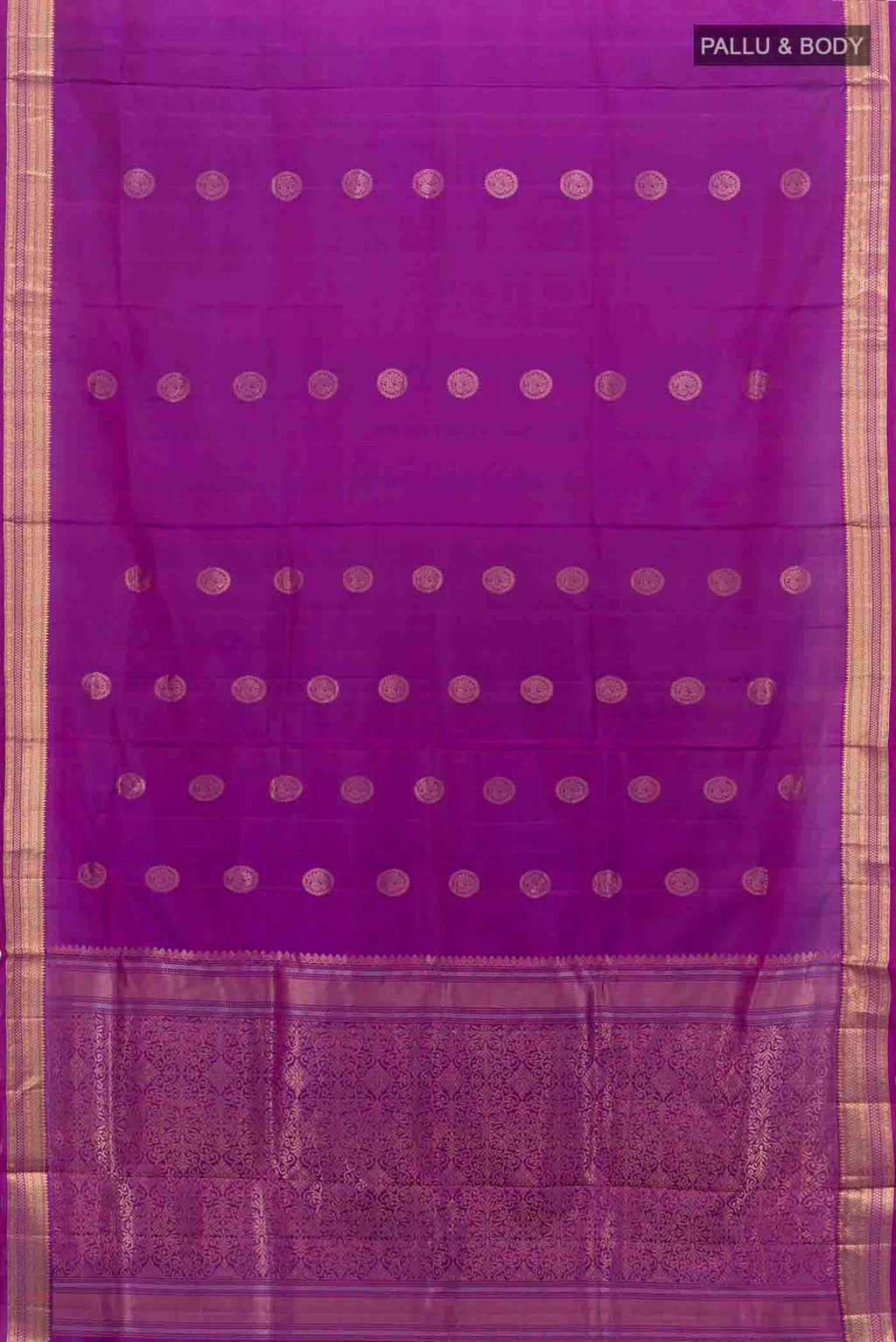 Flat view of Purple Soft Silk Saree with Zari Butta on the body and Silk Border