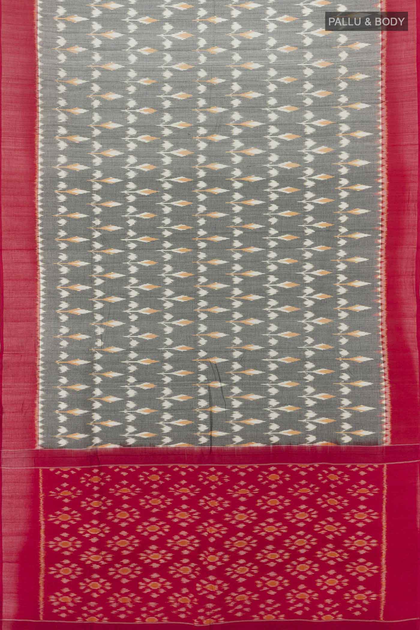 Flat view of Multi Color Pochampally Cotton Saree with Checked design on the body and Checks Border. 