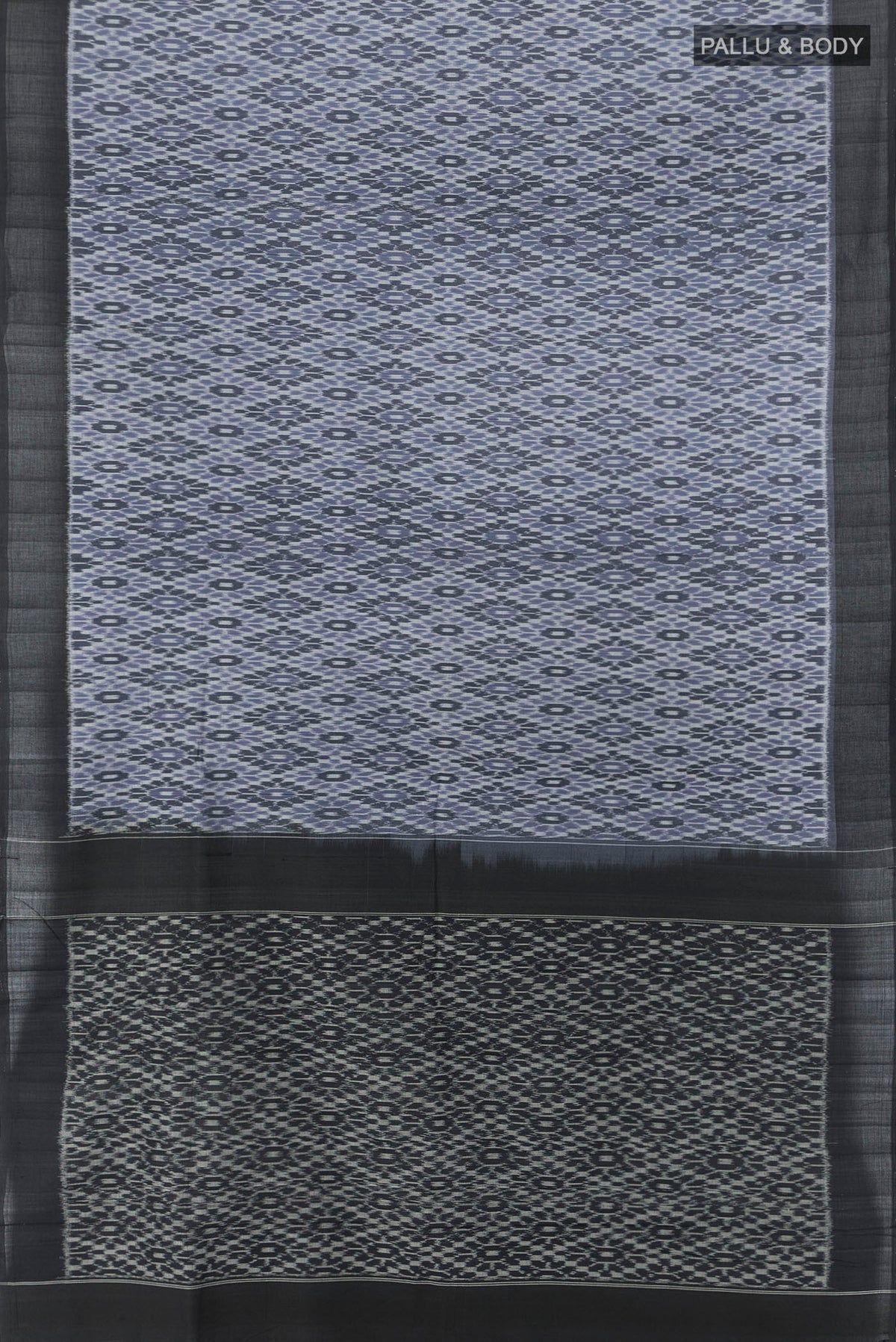 Flat view of Multi Color Pochampally Cotton Saree with Ikat Print on the body and Silk Border. 